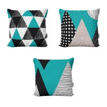 Kit 3 Capas de Almofadas Azul Turquesa e Preto Geometricas e Decoração Sala de Estar 40x40 Novadecora Kit 3 Capas de Almofadas Azul Turquesa e Preto Geometricas e Decoração Sala de Estar 40x40 Novadecora