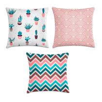 kit 3 capas de almofadas cactos e geométricos 40x40 kit 3 capas de almofadas cactos e geométricos 40x40
