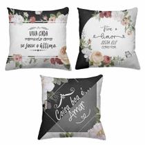 Kit 3 Capas De Almofadas Decorativas 45x45cm Estampa Amar Floral Kit 3 Capas De Almofadas Decorativas 45x45cm Estampa Amar Floral