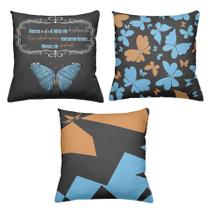 Kit 3 Capas De Almofadas Decorativas 45x45cm Estampa Borboletas