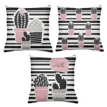 Kit 3 Capas De Almofadas Decorativas 45x45cm Estampa Cacto Black Kit 3 Capas De Almofadas Decorativas 45x45cm Estampa Cacto Black