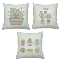 Kit 3 Capas De Almofadas Decorativas 45x45cm Estampa Cactos love