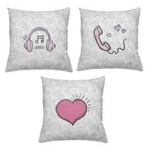 Kit 3 Capas De Almofadas Decorativas 45x45cm Estampa Fone Rosa