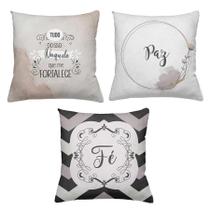 Kit 3 Capas De Almofadas Decorativas 45x45cm Estampa Paz e Fé