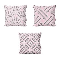 Kit 3 Capas De Almofadas Decorativas Rosa Geométricas Sofá