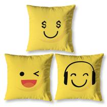 Kit 3 Capas de Almofadas Emoji Decorativas Estampadas Sofá