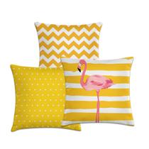 kit 3 capas de almofadas flamingo com geométricas amarelo kit 3 capas de almofadas flamingo com geométricas amarelo