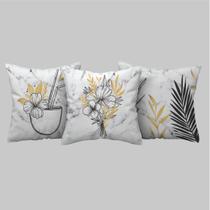 Kit 3 Capas De Almofadas Floral Mármore Dourado 40x40 Kit 3 Capas De Almofadas Floral Mármore Dourado 40x40