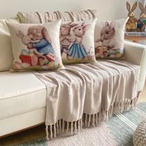 Kit 3 Capas de Almofadas Linho Páscoa Coelhos Presentes 43cm