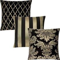 Kit 3 Capas de Almofadas Luxo Preto com Dourado 45x45cm Kit 3 Capas de Almofadas Luxo Preto com Dourado 45x45cm