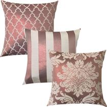 Kit 3 Capas de Almofadas Luxo Rosê Gold 45x45cm