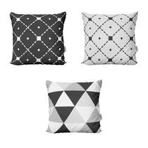 Kit 3 Capas de Almofadas Preto, Branco e Cinza Decoração e Geométricas Para Sofá Quarto Sala 40x40 Novadecora