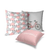 kit 3 capas de almofadas rosa e cinza 40x40 kit 3 capas de almofadas rosa e cinza 40x40