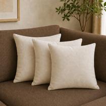 Kit 3 Capas de Almofadas Suede 45 x 45 com Zíper Veludo Liso Premium Marfim