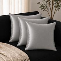 Kit 3 Capas de Almofadas Suede 45 x 45 com Zíper Veludo Liso Premium Prata
