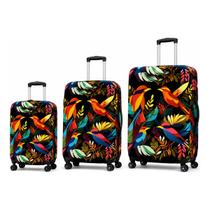 Kit 3 Capas De Mala Bagagem Viagem Travel Passaros Tropical Estampa Premium Luxo P M G Protetora Top