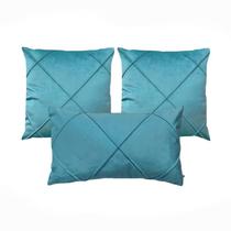 Kit 3 Capas para Almofada Drapeada Veludo Quadradas e Retangular Com Enchimento