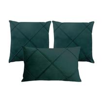 Kit 3 Capas para Almofada Drapeada Veludo Quadradas e Retangular Com Enchimento