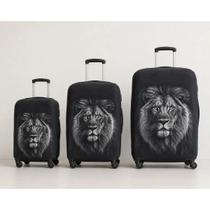 Kit 3 Capas Para Mala Viagem P M G Estampa Leão Preto Proteção Elástica Premium Luxo Identificadora