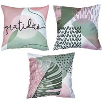 Kit 3 Capas Sarja Almofada Natureza Moderna Verde Rosa 45x45