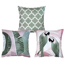 Kit 3 Capas Sarja Almofada Natureza Moderna Verde Rosa 45x45