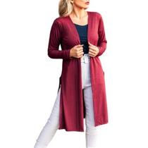 Kit 3 Cardigans canelado manga longa feminino