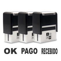 Kit 3 Carimbos Automáticos Ok/Pago/Recebido Preto - Set Papelaria