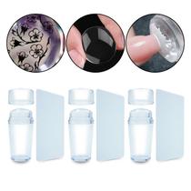 Kit 3 Carimbos de Silicone Removível Transparente Francesinha Unhas Decoradas com Raspador