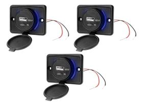 Kit 3 Carregador de Celular Automotivo 1 USB + 1 USB Power C/ Moldura - RS-1113U BR