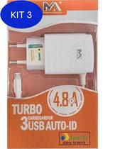 Kit 3 Carregador Turbo Type-C 4.8A Max Midia