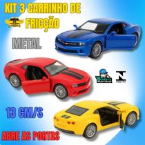 Kit 3 Carrinhos Esportivos de Metal 13cm com Fricção e Portas Abertas