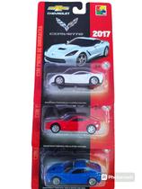 KIT 3 Carrinhos Miniatura 1:64 Corvette 2017 Chevrolet Metal