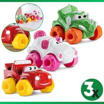 Kit 3 Carrinhos Soft Kart Mordedor Para Bebê Vinil Atóxico