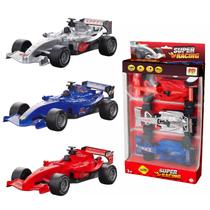 Kit 3 Carrinhos Super Racing Pull Back F-1 Com Som E Luz Esportivo Escala 1:24