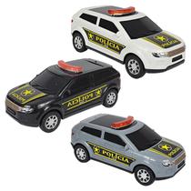 Kit 3 Carro Da Policia Briquendo Plástico SUV 22Cms - Preto Cinza Branco