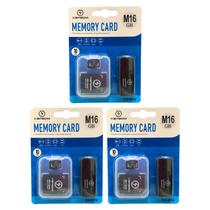 Kit 3 Cartão De Memória 16Gb Classe 10 Com Adaptador Usb E Micro Sd Para Musica Video Foto Rápido Seguro