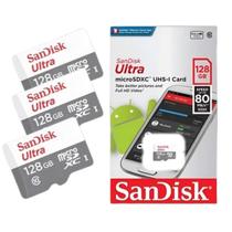 Kit 3 Cartão Memória Micro SD Sandisk 128GB Classe 10 Ultra com Adaptador SD ORIGINAL