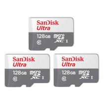 Kit 3 Cartão Memória Micro SD Sandisk 128GB Classe 10 Ultra