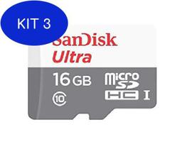 Kit 3 Cartao Micro Sd Sandisk Class 10 Ultra 16Gb