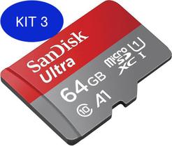 Kit 3 Cartao Micro Sd Sdxc Sandisk Ultra 64Gb C10 A1 100Mb/S