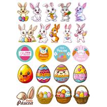 Kit 3 Cartelas Adesivos Diversos Comemoração Páscoa 66 Uni