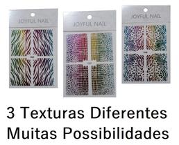 Kit 3 Cartelas de Adesivos Texturas Coloridas e Lindas para Decoração de Unhas Kit 3 Cartelas de Adesivos Texturas Coloridas e Lindas para Decoração de Unhas