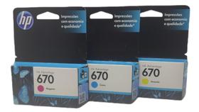 Kit 3 cartucho de tinta 670 color original hp 4615 4625 5525