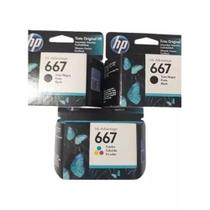 Kit 3 Cartucho HP 667 Preto 667 Color