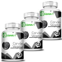 Kit 3 Carvão Vegetal Ativado Puro 500mg - 180 Cápsulas