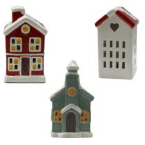 Kit 3 Casinhas Vila Natalina Xmas 6x6x11cm Kit 3 Casinhas Vila Natalina Xmas 6x6x11cm
