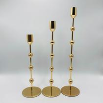 Kit 3 castiçais Metal Bolas - Dourado