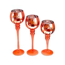 Kit 3 Castiçal Alto Rose Gold Cristal de Murano Porta Vela Decorativo