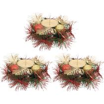 Kit 3 Castiçal De Natal Decorado Luxo Bolas e Folhagens Dourado e Vermelho 15cm - Master Christmas