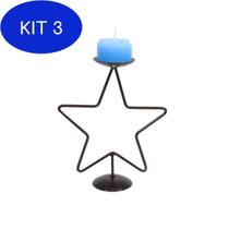 Kit 3 Castiçal Estrela Céu Decoração Porta Vela Azul Decorativa - Velitas (r)